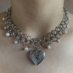 INTERNATIONAL ORDERS: shipping may take longer than stated, especially if you live in the US or Australia.  chainmaille choker necklace with a heart locket and real pearls. Message me for any questions or changes. Stainless steel / tarnish free / hypoallergenic 14 inches + 5cm extender Pearl Love, Real Pearls, Heart Locket, European Fashion, Locket, Chains Necklace, Freshwater Pearls, Choker Necklace, Stainless Steel