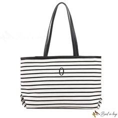 Bird in Bag - Large-capacity handbag female new casual color-collision striped shoulder tote bag Chic Travel Bag With Striped Lining, Travel Bags With Striped Lining, Travel Tote Shoulder Bag With Striped Lining, Travel Shoulder Bag With Striped Lining, Everyday Tote Shoulder Bag With Striped Lining, Everyday Bags With Striped Lining, Chic Daily Use Bags With Striped Lining, Everyday Bags With Striped Lining And Double Handle, Chic Striped Shoulder Bag For Daily Use