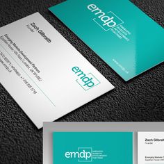 two business cards with the word emp on them, one is green and white