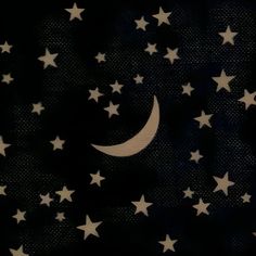 the moon and stars are in the night sky