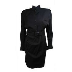 Thierry Mugler Black Wrap Style Dress Size Medium 1 Black Belted Evening Dress, Black Belted Business Dress, Elegant Black Belted Dress For Work, Black Long Sleeve Belted Dress For Formal Occasions, Fitted Black Belted Dress For Evening, Elegant Black Belted Dress For Party, Elegant Black Belted Evening Dress, Elegant Black Belted Dress For Evening, Fitted Black Belted Dress For Work