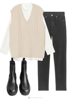 Knitted vest outfit of the day Knitted Vest Outfit, Chique Outfit, Outfit Trends, Mode Inspo, 가을 패션, Autumn Outfit, Business Casual Outfits