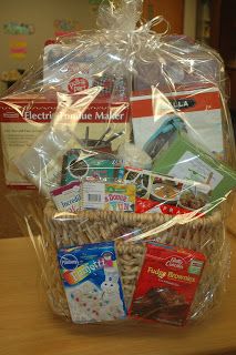 a basket filled with lots of items sitting on top of a table