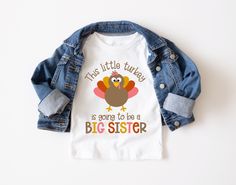 "Thanksgiving Big Sister Shirt, Big Sister T-Shirt, Pregnancy Reveal Shirt, Thanksgiving Shirt Girls, Baby Announcement Tee, Thanksgiving Tee ❤️ With the utmost love & enthusiasm, we design each of our T-Shirts and send them to you! ❤️ How to order: 1-) Check and review each photo. 2-) From the \"Size\" menu, choose the model and size of your T-shirt. 3-) Choose the color of your T-shirt from the \"Primary Color\" menu. 4-) Choose as much of the quantity as you like. 5-) Press ADD TO CART. You can finish the checkout process or return at any moment to add more product colors for your family members. 6-) Please select \"Proceed to Check Out\". 7-) Your shirts will be prepared for shipping within 1-3 business days. Do not hesitate to get in touch with me. I'm prepared to assist you. Although Thanksgiving Pregnancy Announcement, Big Sister Announcement, Big Sister T Shirt, Pregnancy Reveal Shirt, Thanksgiving Sweater, Announcement Photos, Baby Announcement Photos, Thanksgiving Tee, Sister Shirt