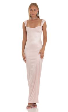 Satin Maxi Dress in Pink | LUCY IN THE SKY Light Pink Maxi Dress, Light Pink Prom Dress, Light Pink Bridesmaid Dresses, Baby Pink Dresses, Pink Satin Dress, Pink Silk Dress, Bodycon Maxi Dress, Light Pink Dress, Satin Dress Long