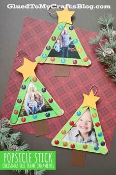 two christmas trees made out of popsicle sticks