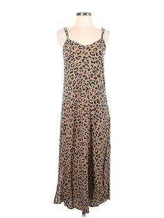 Aerie Casual Dress Size: X-Small Brown Dresses - used. 100% MODAL, Slip dress, Square, Animal Print, Midi/Calf Length, Sleeveless | Aerie Casual Dress - Slip dress: Brown Animal Print Dresses - Used - Size X-Small Casual Leopard Print Maxi Dress With V-neck, Casual Leopard Print Dress With Spaghetti Straps, Casual Leopard Print Spaghetti Strap Dress, Brown Casual Dress, Brown Dresses, Dress Slip, Print Dresses, Animal Print Dresses, Brown Dress