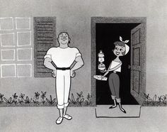 a man and woman standing in front of an open door, one holding a bottle