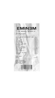 the emim concert ticket is shown in black and white