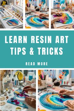 Collage showing hands crafting vibrant resin art with text: "Learn Resin Art Tips & Tricks - Read More". Using Epoxy Resin Projects, Resin Beginner How To Make, Epoxy Resin Beginner, Resin How To Make Diy, Resin Over Paper, Resin Tips For Beginners, Epoxy Resin For Beginners, Resin And Vinyl Crafts, Uv Resin Techniques