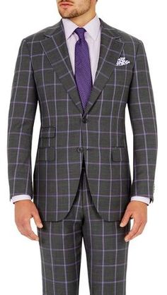 Grey Windowpane - Super 110 / 100% Wool – Styles By Kutty Grey Suit Men, Suit Combinations, Masculine Fashion, Custom Made Suits, Big Men Fashion, Show Jackets, Dapper Style