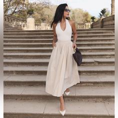 Bloggers Favorite! Only Skirt Is For Sale. Everything Else Is Sold Separately. Ivory Halter Dress, Chic Evening Dress, Loose Skirt, Pleats Pattern, Nature Dress, Mini Dress Casual, Shop Maxi Dresses, Chic Dress, New Product