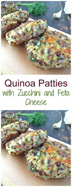 quinoa patties with zucchini and feta cheese on a cutting board