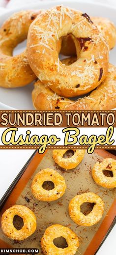 homemade sundried tomato bagels are ready to be baked in the oven and served on a baking sheet