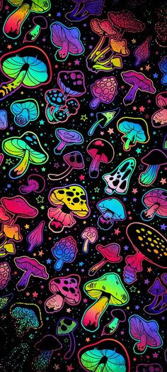 an image of many different types of stickers on a black background with stars and circles