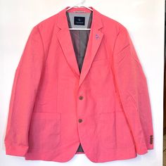 Tailorbyrd Coral Men’s Solid Two-Button Linen Blend Sport Coat Size-44l Brand New No Tag Modern Fit Long Sleeves 55% Linen 45% Cotton Color-Coral Made In China L Pink Business Blazer With Button Closure, Tailored Pink Blazer With Button Closure, Pink Single Button Business Blazer, Pink Formal Blazer With Button Closure, Pink Single Button Blazer For Business, Pink Blazer With Button Closure For Formal Occasions, Pink Lapel Collar Blazer For Business, Classic Pink Blazer With Lapel Collar, Pink Single Button Lapel Collar Blazer