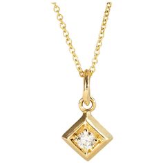 The Diamond Formation Square Pendant Necklace holds a conflict-free 3mm diamond at the center of its beveled surface. Paired with a delicate 1mm Italian made chain in 16”. This pendant can be layered with other necklaces or worn alone. Crafted in solid 14k gold, the The Formation Square Pendant is designed to last and move with you — A future classic for any moment or style. - Solid recycled 14k yellow gold - 3mm ethically sourced and conflict-free diamond - Designed for comfort and effortless w Square Pendant Necklace, Square Necklace, Solitaire Pendant Necklace, Mini Studs, Triangle Pendant, Circle Pendant Necklace, Square Earrings Studs, Square Pendant, Square Diamond