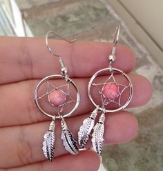 Dream Catcher Earrings - Thumbnail 2 Pink Bohemian Sterling Silver Earrings, Bohemian Pink Sterling Silver Earrings, Pink Bohemian Jewelry With Ear Wire, Bohemian Pink Jewelry With Ear Wire, Pink Bohemian Hypoallergenic Jewelry, Bohemian Silver Plated Nickel-free Jewelry, Bohemian Nickel-free Silver-plated Jewelry, Pink Wire-wrapped Jewelry For Festival, Pink Nickel-free Bohemian Jewelry