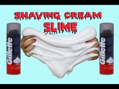 two bottles of shaving cream and one bottle of slime on a blue background