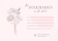 a pink certificate with flowers and stars on the back ground, in spanish language that reads felicidadess en tu floral