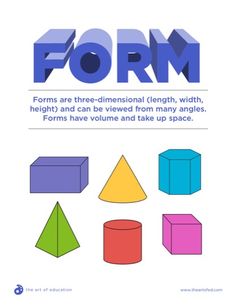 the book is titled form, which shows different shapes and sizes in blue text on a white background