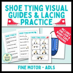 shoe tying visual guides and lacing practice for fine motor - adl's