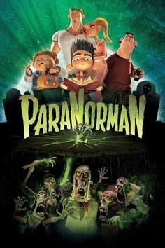 the movie poster for paranorn with many cartoon characters in front of an alien background