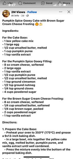 an iphone screen showing the recipe list for cake mix and cream cheesecake fillings