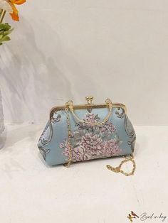 BirdinBag - Exquisite Embroidered Hand-Held Bag for Wedding Banquets Embroidered Handheld Shoulder Bag For Evening, Elegant Satchel Shoulder Bag With Floral Embroidery, Elegant Floral Embroidered Satchel Shoulder Bag, Elegant Embroidered Satchel For Everyday Use, Elegant Embroidered Satchel For Daily Use, Elegant Embroidered Satchel For Everyday, Elegant Embroidered Top Handle Satchel, Vintage Wedding Bag With Detachable Handle, Vintage Wedding Bags With Detachable Handle