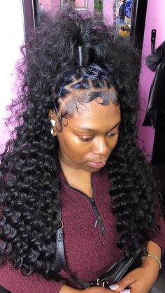 2 Curly Ponytails With Weave, Half Up Half Down Hair Black Women Curly, Up And Down Hairstyles Weave, Braided Half Up Half Down Hair Black Women, Curly Half Up Half Down Weave, Half Up Half Down Hairstyles Black Women, Up Down Hairstyles Weave, Half Up Half Down Sew In, Curly Ponytail Black Women