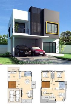 three bedroom house plan with 3 car garage and attached living room, kitchen and dining area