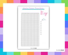 the printable hair care tracker is displayed on a rainbow colored background with text that reads,