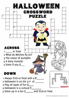 a crossword puzzle with halloween characters on it