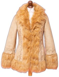 Winter Long Sleeve Outerwear With Feather Trim, Bohemian Long Sleeve Fur Coat For Fall, Bohemian Long Sleeve Fur Coat, Bohemian Long Sleeve Fur Coat With Faux Fur Lining, Brown Fur Coat With Feather Trim, Bohemian Outerwear With Faux Fur Lining, Brown Long Sleeve Fur Coat With Feather Trim, Bohemian Outerwear With Faux Fur Lining And Long Sleeves, Embroidered Beige Winter Outerwear