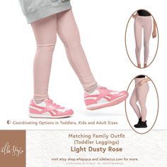 [ D E S I G N ] Kids Leggings | Kids Light Dusty Rose Leggings | Leggings for Girls and Toddlers | Kid Solid Color Leggings | Soft Fall Leggings | Matching Family Outfit --- [ A D D I T I O N A L * M A T C H I N G * F A M I L Y * O U T F I T S ] See additional matching family outfits for more https://www.etsy.com/shop/ellajoyca?section_id=39573848 --- Kid's Leggings These soft kids leggings with an elastic waistband are just perfect for active kiddos. The graphics will never lose their color int Footless Pink Leggings For Spring, Pink Footless Leggings For Spring, Pink Full-length Tights For Spring, Pink Full Length Tights For Spring, Pink Casual Tights, Casual Pink Footless Leggings, Casual Pink Footless Tights, Leggings For Girls, Color Leggings