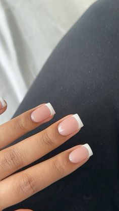 French tips, gel x nails, short square nails, #nails #gelx #frenchtips #summernails French Tips Nails Square Short, Nail Inspo Short Square French, White French Tips Short Square, Nail Inspo 2024 French Tips, Short French White Nails, Hoco Nail Ideas Square, Mail Length Chart And Shape, Short Gel X French Tip, French Tip Rounded Square Nails