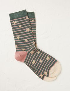 Cool Socks Aesthetic, Star Socks, Socks Aesthetic, Soft Socks, Green Star, Funky Socks, Cute Socks, Fat Face, Knit Pattern