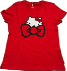 Hello Kitty T Shirt, Converse T Shirt, Converse Tops, Cute Hello Kitty, Converse Red, Bow Back, Womens Converse, Cat Tshirt, Converse