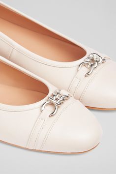 Introducing the Brielle twist trim ballerina flats in ecru. Made from soft nappa leather with a round toe shape, these flats offer style and comfort for any smart/casual occasion. Crafted in Spain. Main - 100% Leather. Sock - 100% Leather. Sole - 100% Synthetic rubber. Ballerina Flats Shoes, Ballerina Shoes Flats, Lk Bennett, How To Stretch Boots, Shirt Dress Casual, Ballet Pumps, Trainer Boots, Shoe Print, Boots Knee