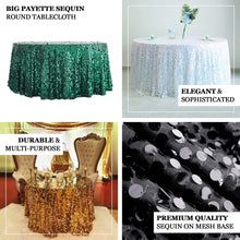 four different types of sequin tablecloths with names on them and pictures below