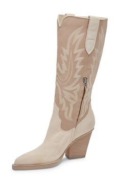 Intricate stitching maximizes the Western style of a knee-high boot lifted by a sturdy block heel. 3 1/2" heel (size 8.5)   12 1/2" shaft; 15 3/4" calf circumference.   Leather upper/100% recycled linen lining/synthetic sole   Imported Knee High Western Boots, Western Boots Women, Western Boot, Western Style, Western Boots, Knee High Boots, Western Fashion, Knee High, Block Heels