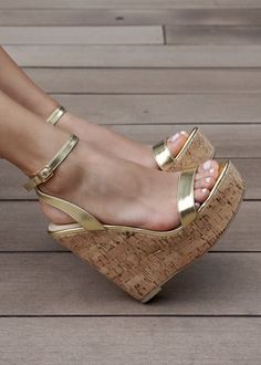 Amora - Gold *PREORDER* – Shoes by Alexandria Brandao Senior Hoco, Gold Wedges, Nude Wedges, Cork Wedges, Cute Wedges, High Wedges, Heels Classy, Ladies Shoes, Womens Wedges