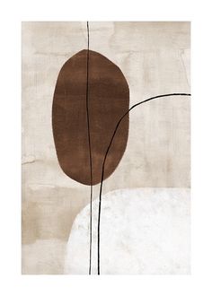 an abstract art piece with brown and white shapes on the bottom, against a beige background