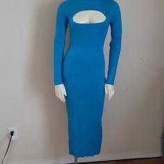 Nasty Gal Cut Out Two In One Knitted Topand Midi Dress Chic Blue Long Sleeve Sweater Dress, Blue Stretch Midi Dress For Winter, Blue Fitted Midi Sweater Dress, Fitted Blue Midi Sweater Dress, Chic Blue Stretch Sweater Dress, Chic Blue Ribbed Midi Dress, Elegant Blue Midi Sweater Dress, Elegant Blue Midi Length Sweater Dress, Blue Midi Sweater Dress For Spring