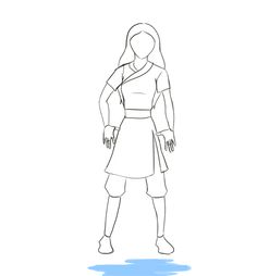 a drawing of a woman standing in front of a white background