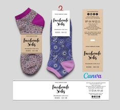 "Printable Label for Handmade or Cotton Socks Why this listing? These Templates curated for Socks business owners to make their editing experience simply easy! You can personalize it with your own logo and brand name. From Wrap Labels to Fold over label. Template Listing that is worth every penny specially if you're starting to build your Socks Business, Reselling or Handmade Socks! Technically What will you get: 1 PDF Canva Link access of the following templates:  9\" x 2\" inches wrap label  6.125\" x 2\" inches fold over label  10\" x 3.5\" inches wrap label  9\" x 3\" inches fold over label with Canva Frame Template Link for 8.5x11 paper size. Super Helpful to print the label in actual size! (See listing how it works!)  9\" x 2\" inches wrap label  6.125\" x 2\" inches fold over label Packaging Socks, Socks Packaging, Handmade Socks, Knitted Socks, Canva Tutorial, Frame Template, Printable Labels, Cotton Socks, Microsoft Word