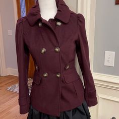 Nwot Double Breasted Peacoat Style Junior Size S Fall Blazer With Buttons For Cold Weather, Fall Blazer For Cold Weather With Buttons, Cold Weather Fall Blazer With Buttons, Fitted Pea Coat For Fall, Fitted Fall Peacoat, Fitted Solid Peacoat For Fall, Fitted Peacoat For Fall, Peacoat Style, Pink Envelope