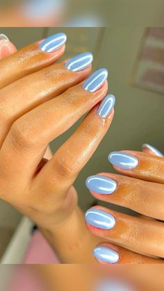 Blue Chrome, Fire Nails, Short Acrylic Nails, Nail Polishes, Chrome Nails, Cute Acrylic Nails, Blue Nails, Trendy Nails