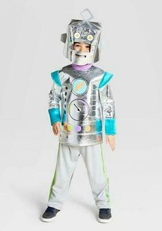 *SALES TAX NOW CHARGED ON ALL ORDERS!* ITEM IS NEW & NOT IN ORIGINAL PACKAGING!  ITEM IS PERFECT!  *CHECK FOR SIZE* Complete a family costume theme or just let your kid celebrate his love of robotics with a Kids Robot Suit Costume! The shiny silver shirt is made of stiff yet moveable fabric to mimic a robot's metal and has super-cool aqua details on the shoulders and wrists. A row of oversized button graphics border the bottom of the shirt and more details such as a large dial and an electricity Toddler Robot Costume, Robot Halloween Costume, Robot Ideas, Robot Costume, Robot Costumes, Astronaut Costume, Robot Suit, Halloween Costume Suit, Silver Shirt