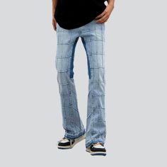 Introducing the 2023 Spring-Summer Collection of pieced-together men's street jeans the perfect combination of vogue street style and steady denim design!Why It's A Must-HaveThese mid-waist jeans are crafted from a blend of different denim fabrics. adding an eye-catching patchwork effect that will make you stand out from the crowd. With an adjustable zipper and button closure and bootcut silhouette. these jeans are sure to become your go-to for any occasion.Distinctive Features: Patchwork Design Streetwear Jeans With Contrast Stitching In Rigid Denim, Contrast Stitching Denim Jeans For Streetwear, Denim Jeans With Contrast Stitching For Streetwear, Medium Wash Patchwork Bottoms For Streetwear, Denim Blue Patchwork Jeans For Streetwear, Patchwork Denim Blue Jeans For Streetwear, Patchwork Medium Wash Bottoms For Streetwear, Denim Blue Jeans With Contrast Stitching For Streetwear, Blue Bottoms With Contrast Stitching For Streetwear